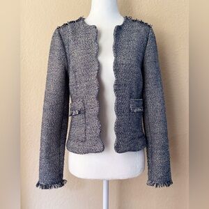 Banana Republic Gray Tweed Scalloped Open Blazer